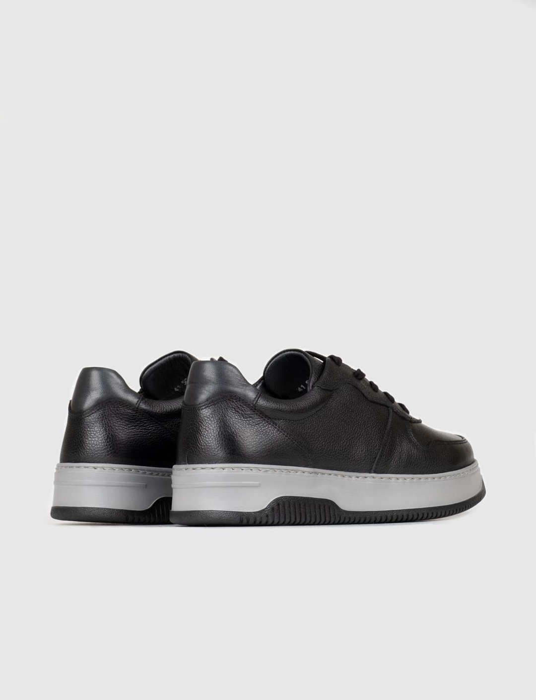 Hakiki Deri Siyah Bağcıklı Erkek Sneaker Spor Ayakkabı