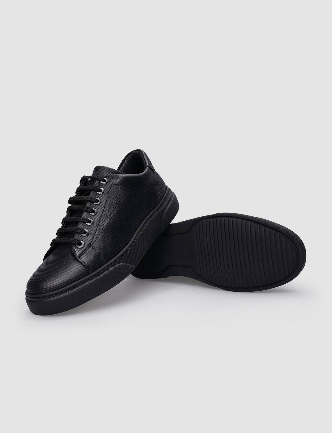 Men Black Genuine Leather Lace Up Sneakers