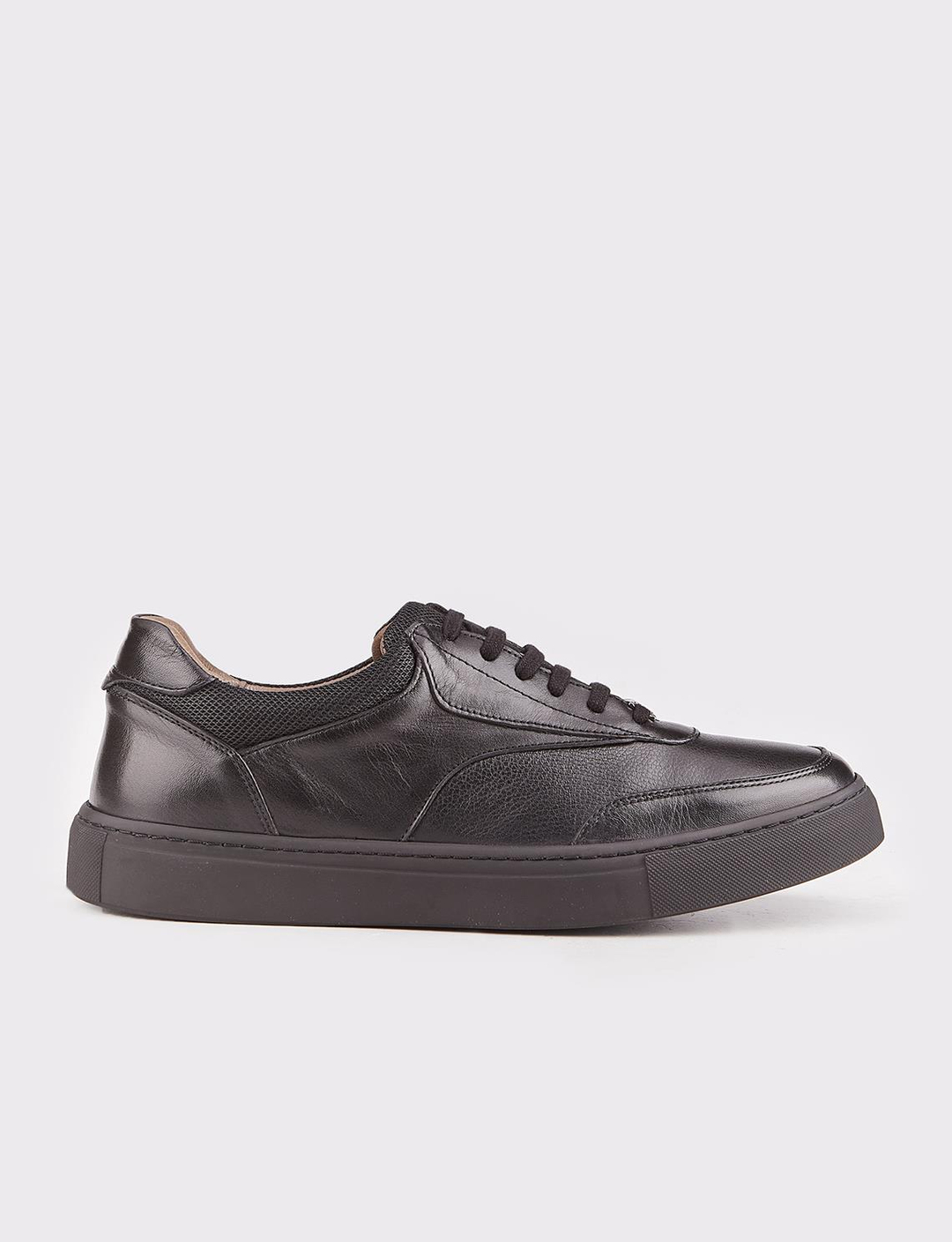 Men Black Genuine Leather Lace Up Sneakers