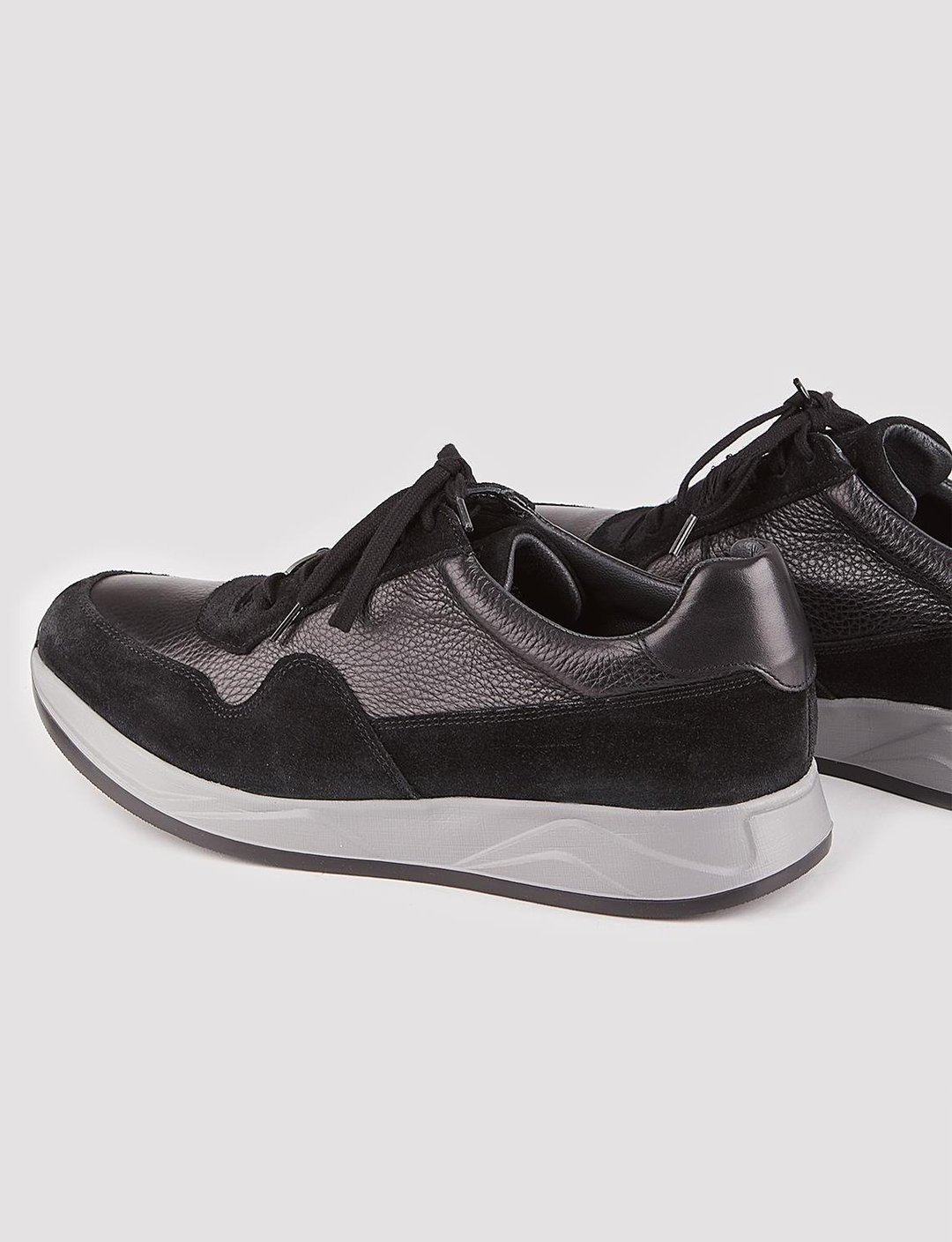 Men Black Genuine Leather Lace Up Sneakers