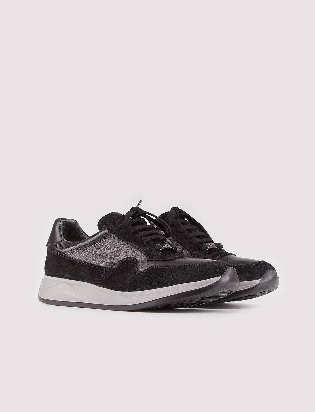 Men Black Genuine Leather Lace Up Sneakers