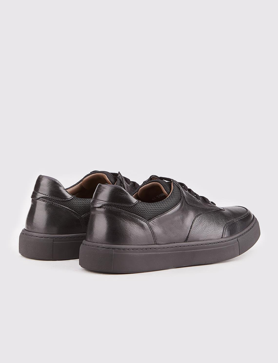 Men Black Genuine Leather Lace Up Sneakers