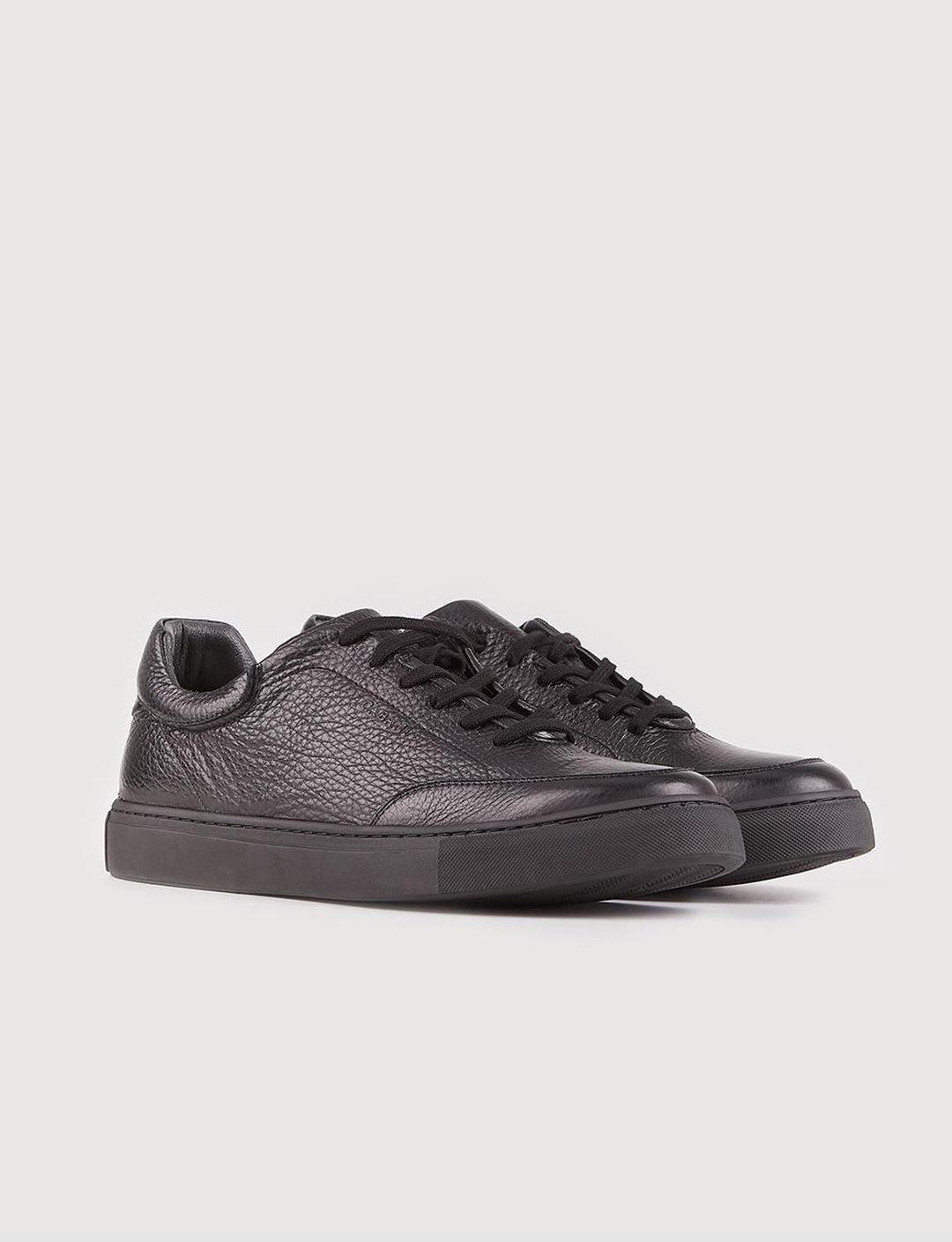 Men Black Genuine Leather Lace Up Sneakers