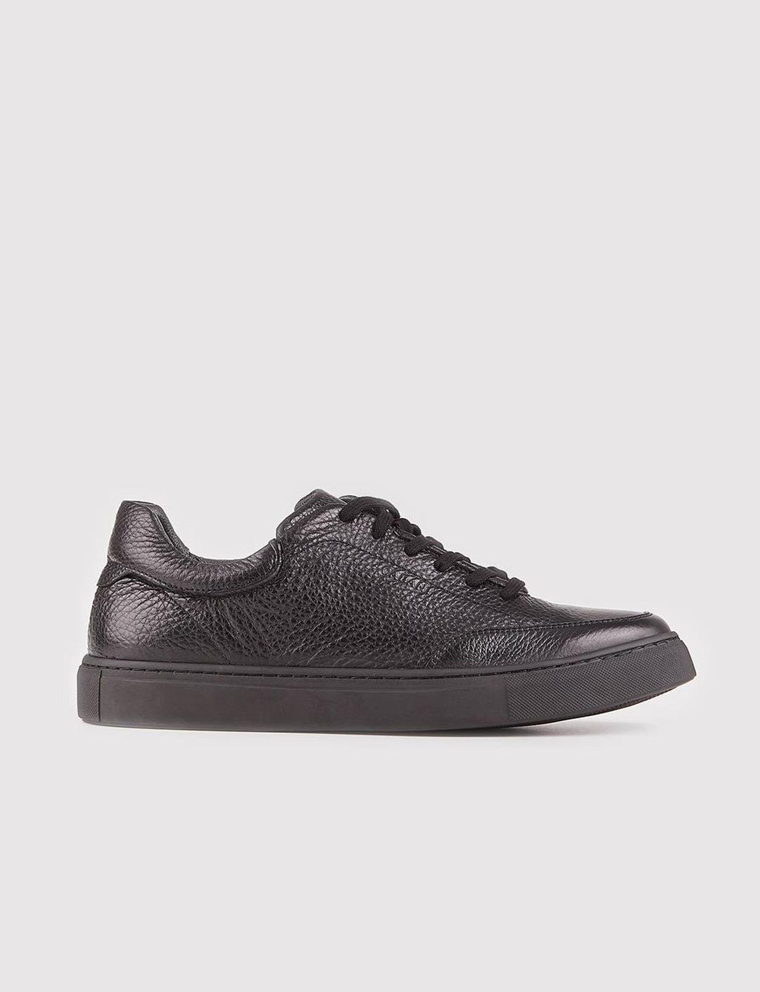 Men Black Genuine Leather Lace Up Sneakers