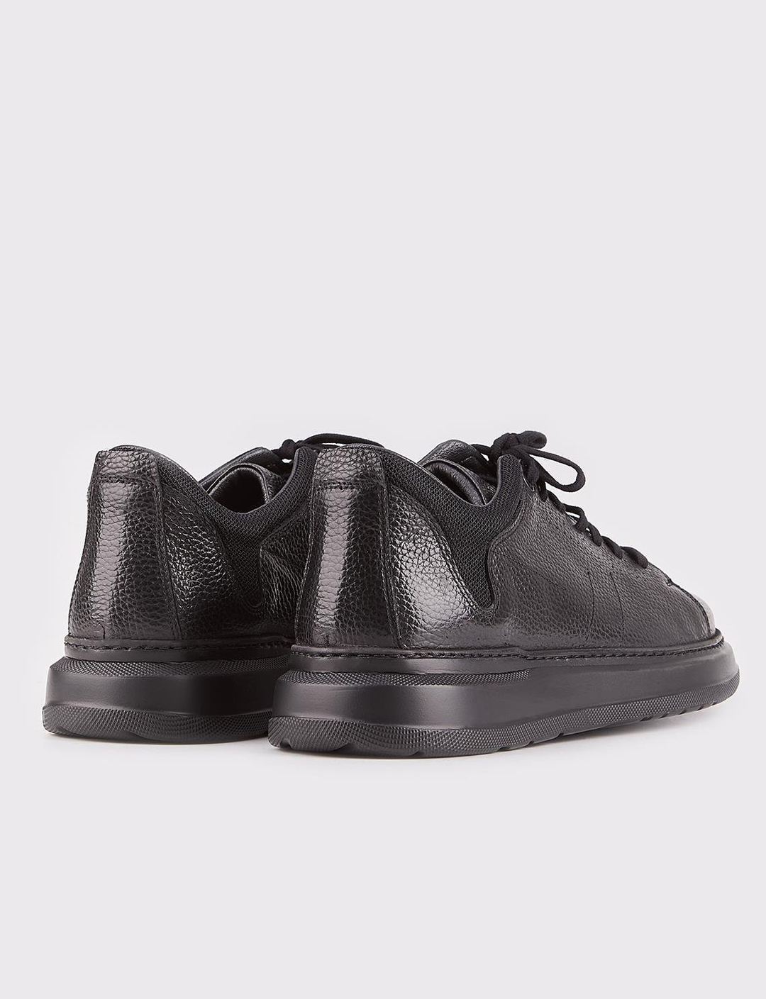 Hakiki Deri Siyah Bağcıklı Sneaker Erkek Spor Ayakkabı