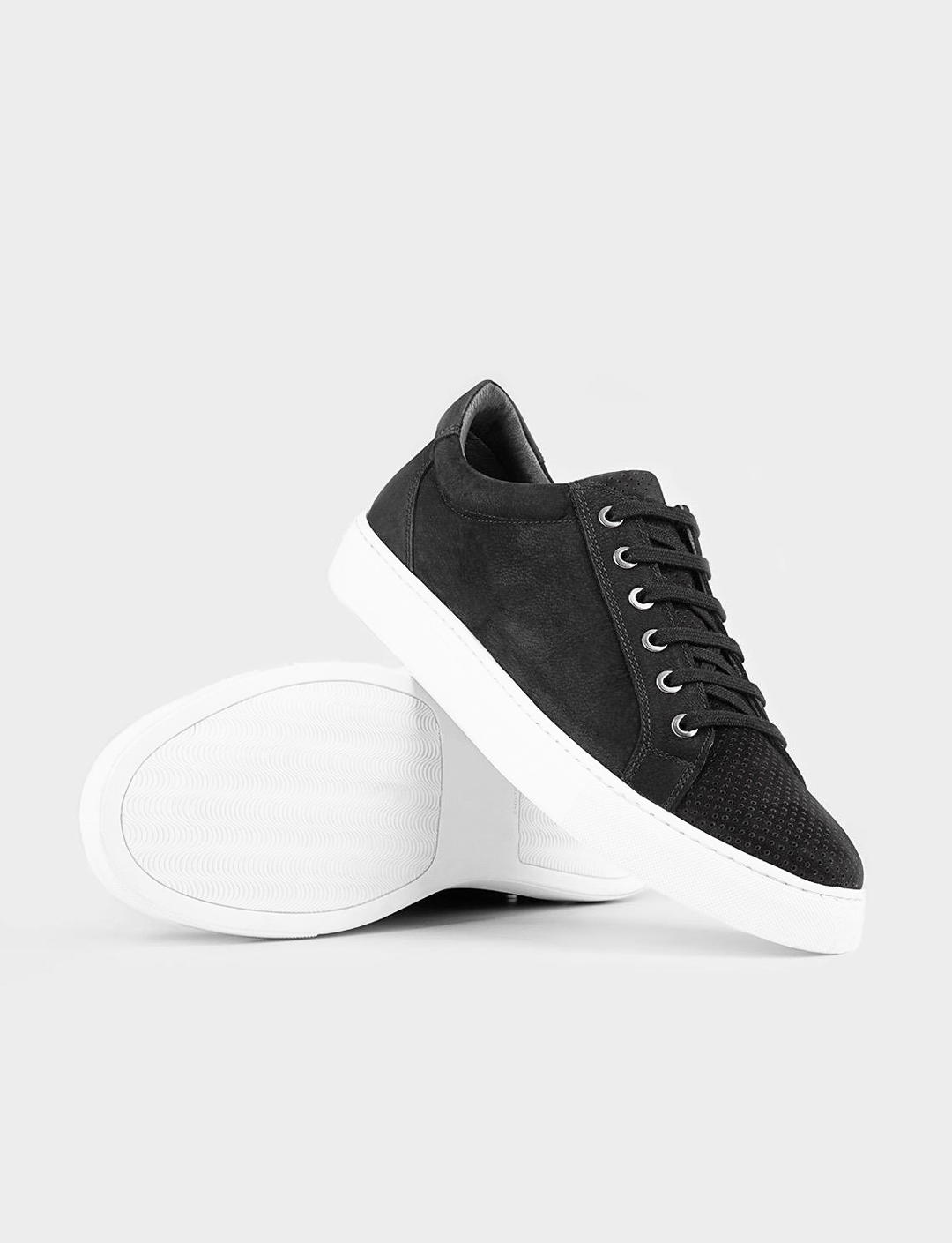 Hakiki Deri Siyah Bağcıklı Sneaker Erkek Günlük Ayakkabı