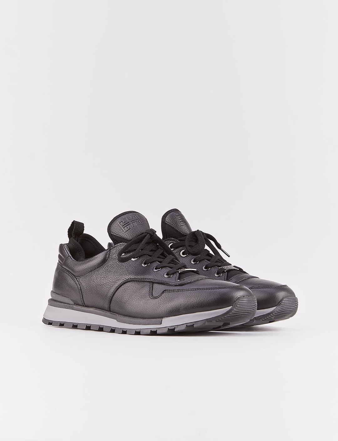 Hakiki Deri Siyah Bağcıklı Streç Detaylı Erkek Spor Ayakkabı