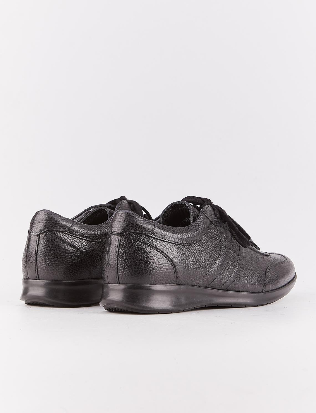 Hakiki Deri Siyah Bağcıklı Yanları Dikiş Motifli Erkek Günlük Ayakkabı