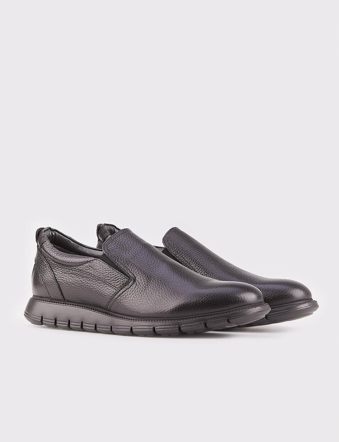 Men Black Genuine Leather Slip On Casual Shoes