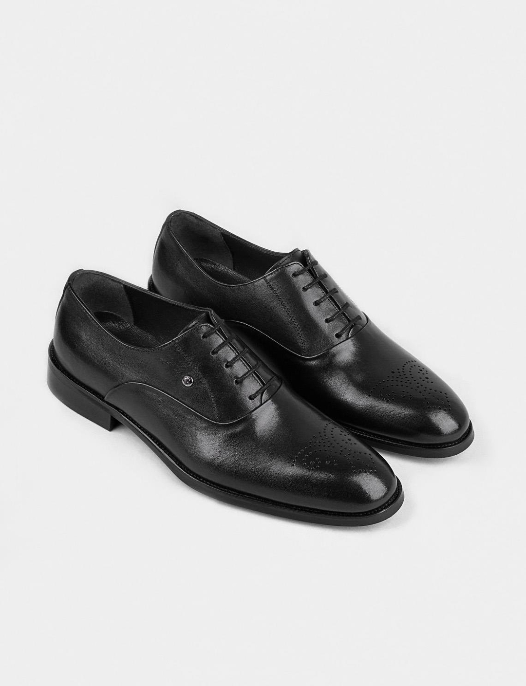 Hakiki Deri Siyah Erkek Bağcıklı Klasik Ayakkabı