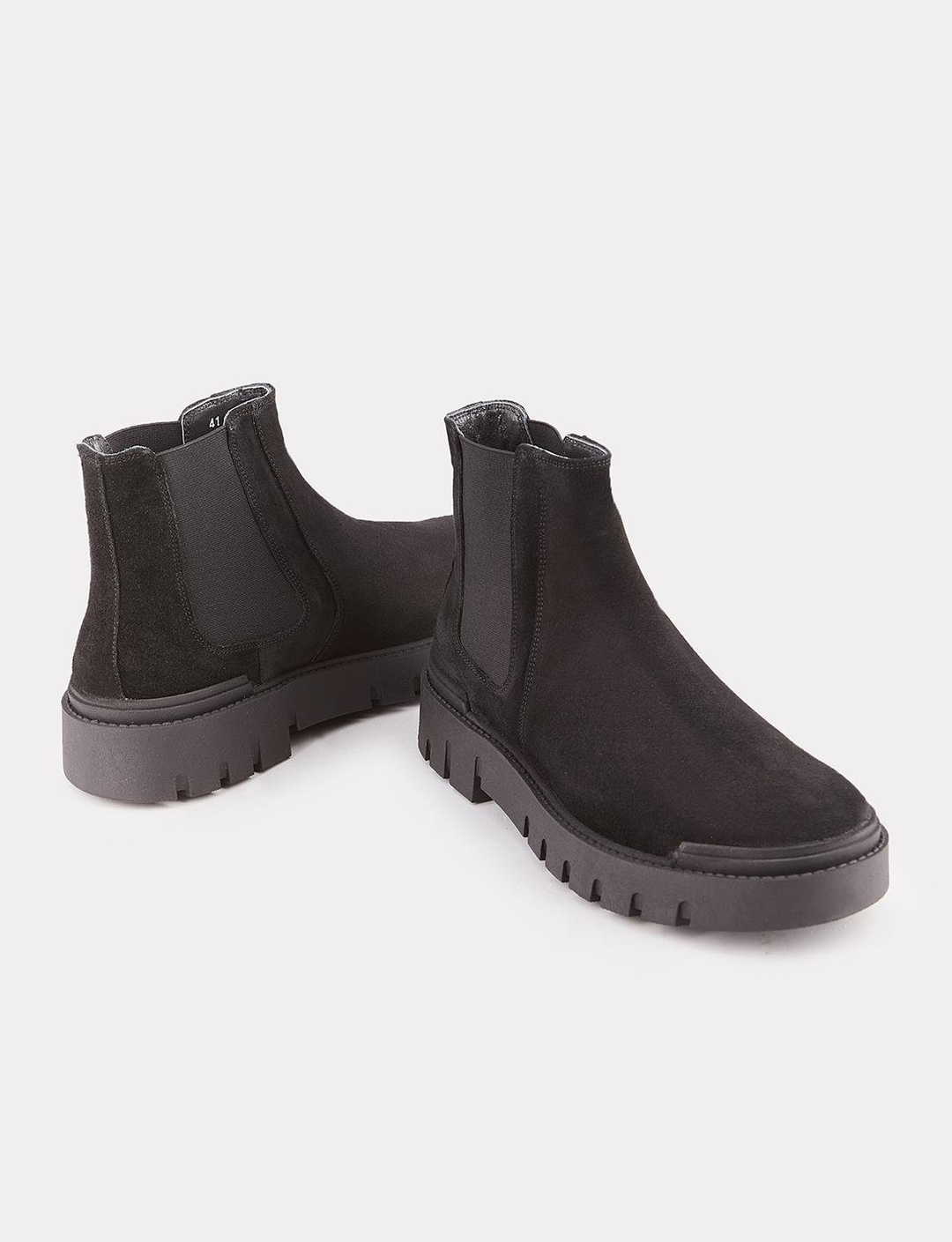 Men Black Suede Genuine Leather Chunky Chelsea Boots