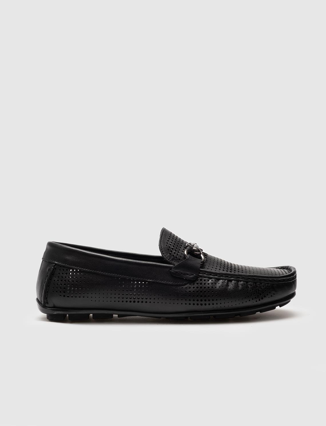 Men Black Genuine Leather Breathable Bit Loafers