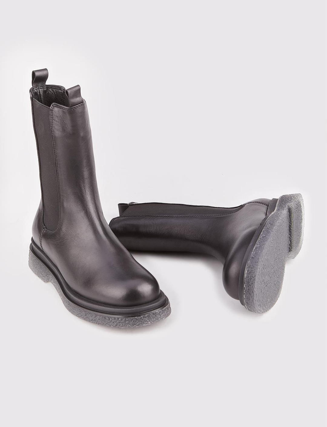 Women Black Genuine Leather Chelsea Boots