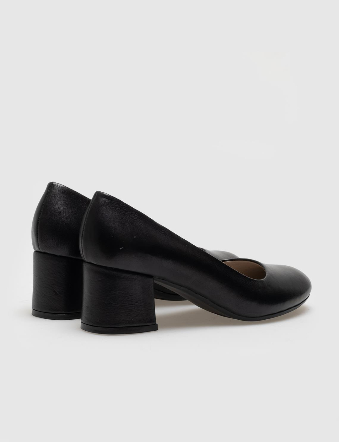 Hakiki Deri Siyah Kadın Kalın Topuklu Ayakkabı
