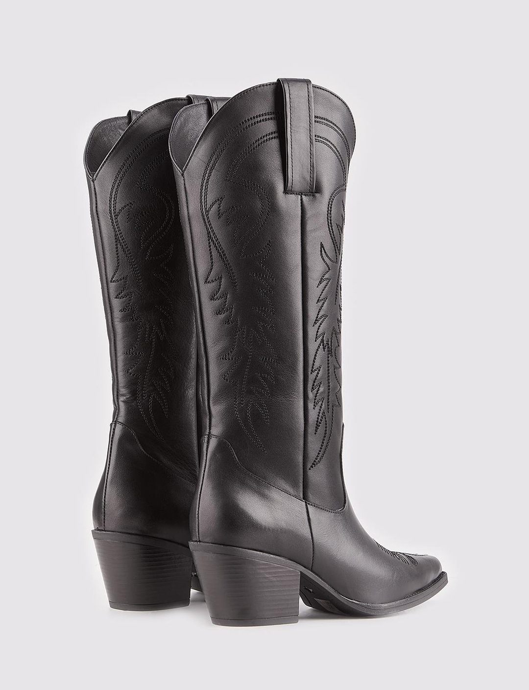 Women Black Genuine Leather Cowboy Boots