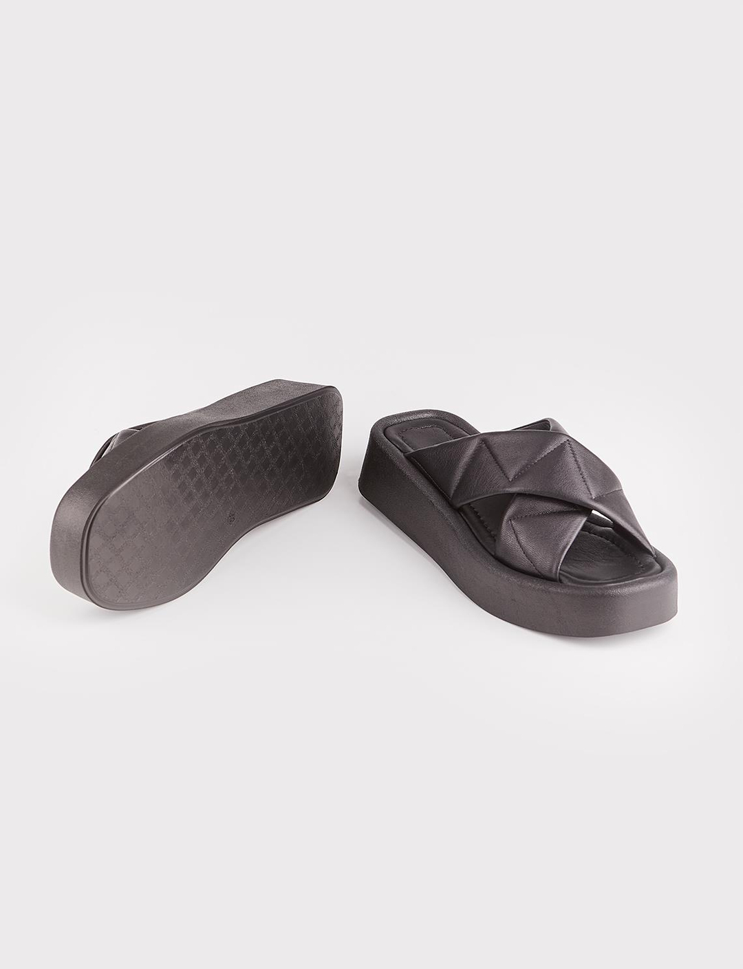 Hakiki Deri Siyah Kadın Yüksek Tabanlı Terlik