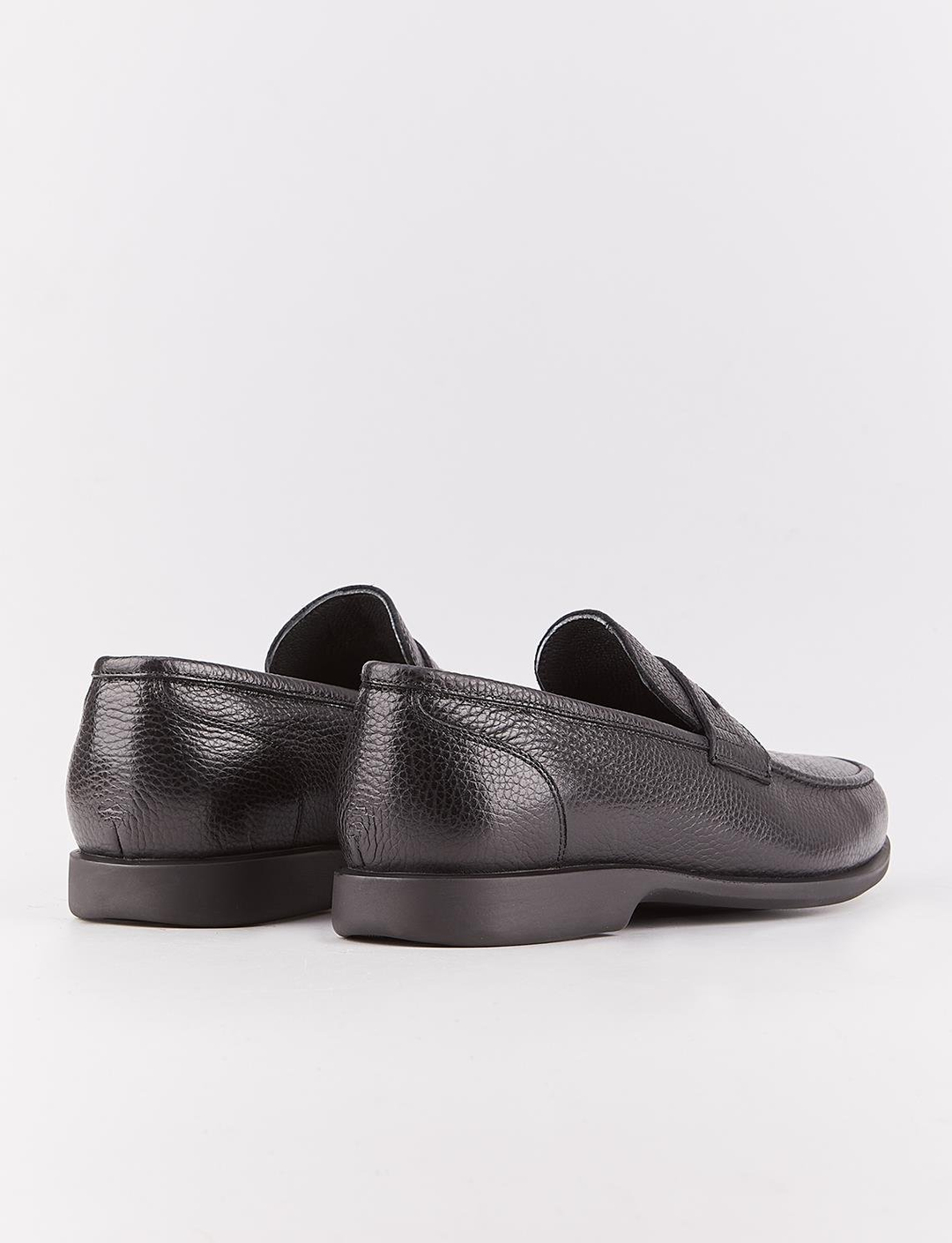 Men Black Genuine Leather Round Toe Penny Loafers