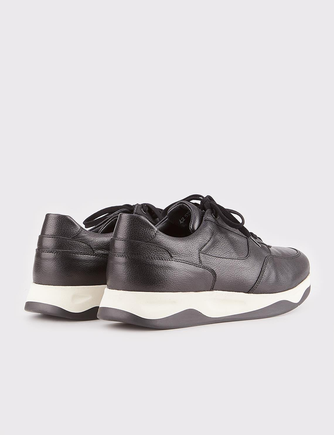 Hakiki Deri Siyah Kürklü Bağcıklı Erkek Sneaker Spor Ayakkabı