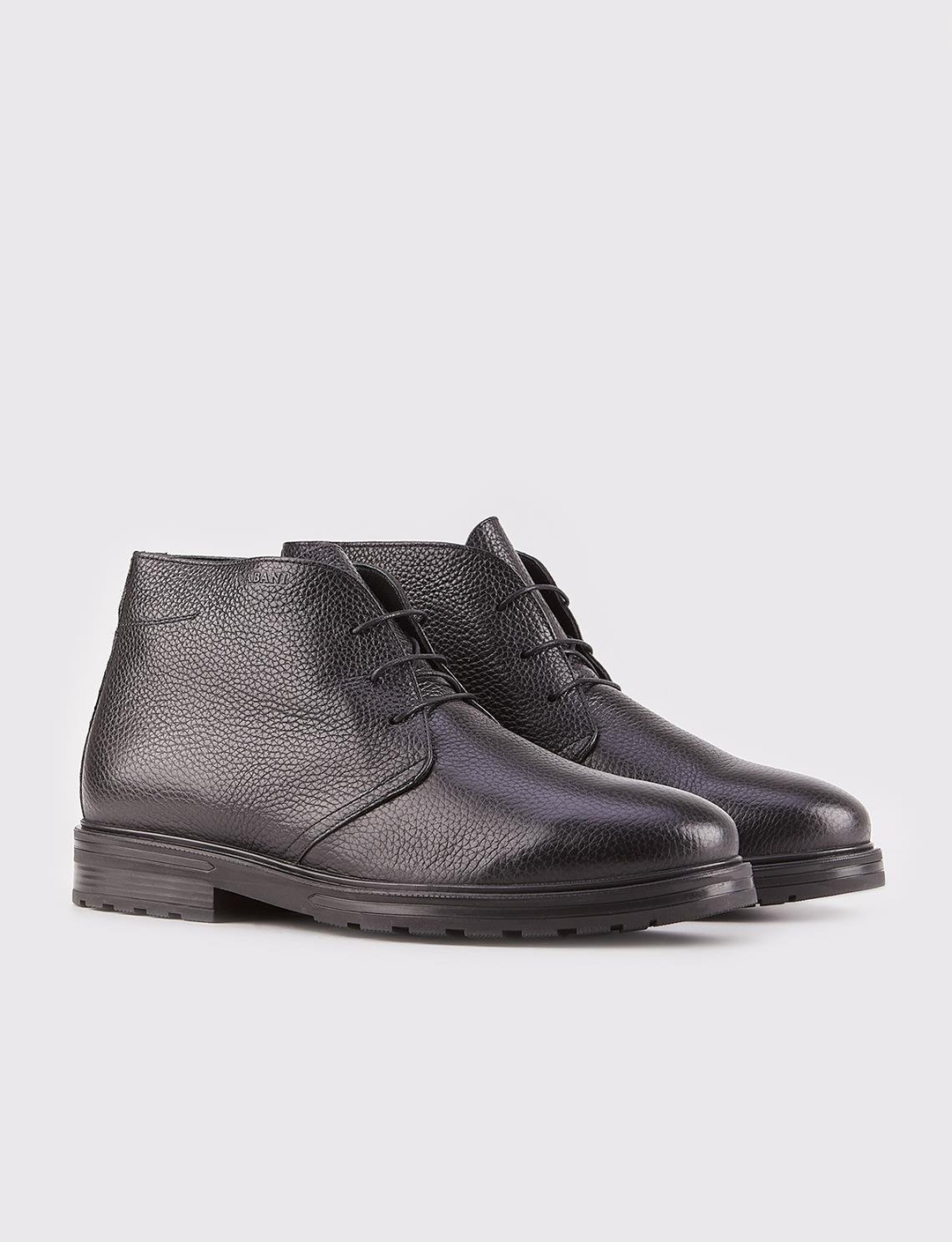 Men Black Genuine Leather Faux Fur Boots