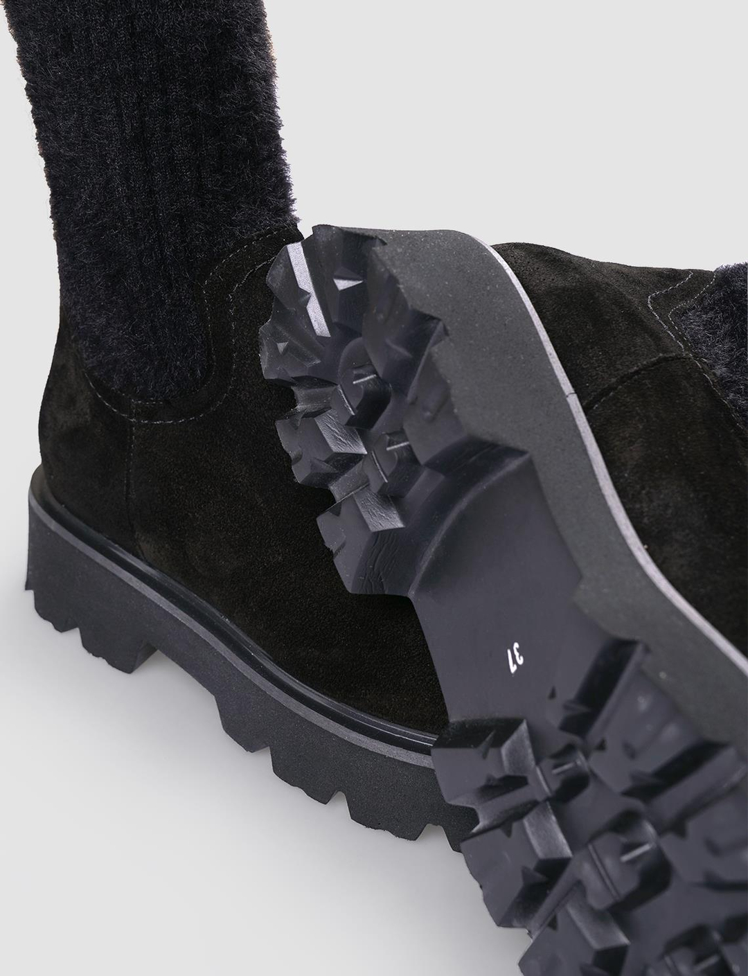 Hakiki Deri Siyah Süet Kadın Dizaltı Çizme