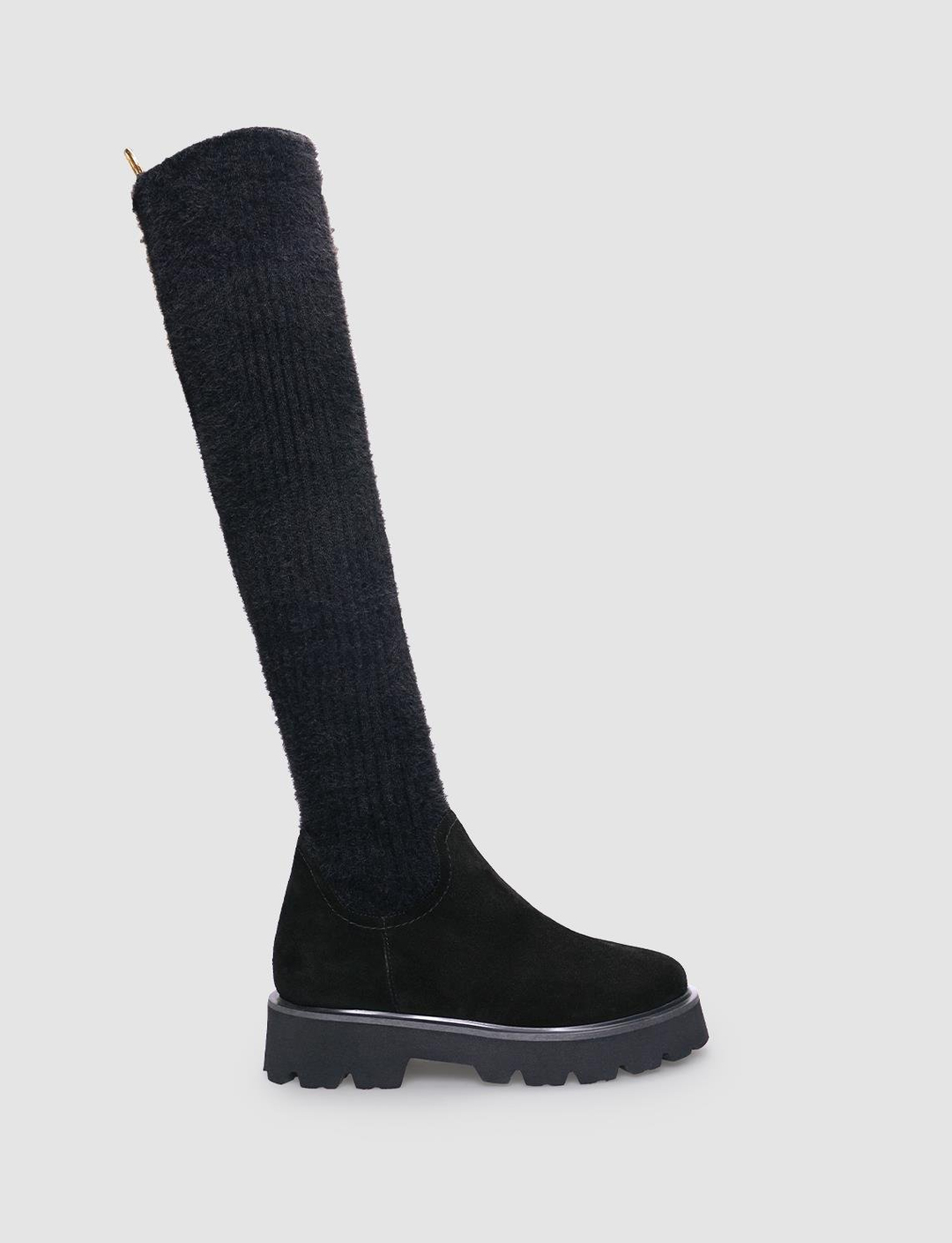 Hakiki Deri Siyah Süet Kadın Dizüstü Günlük Çizme