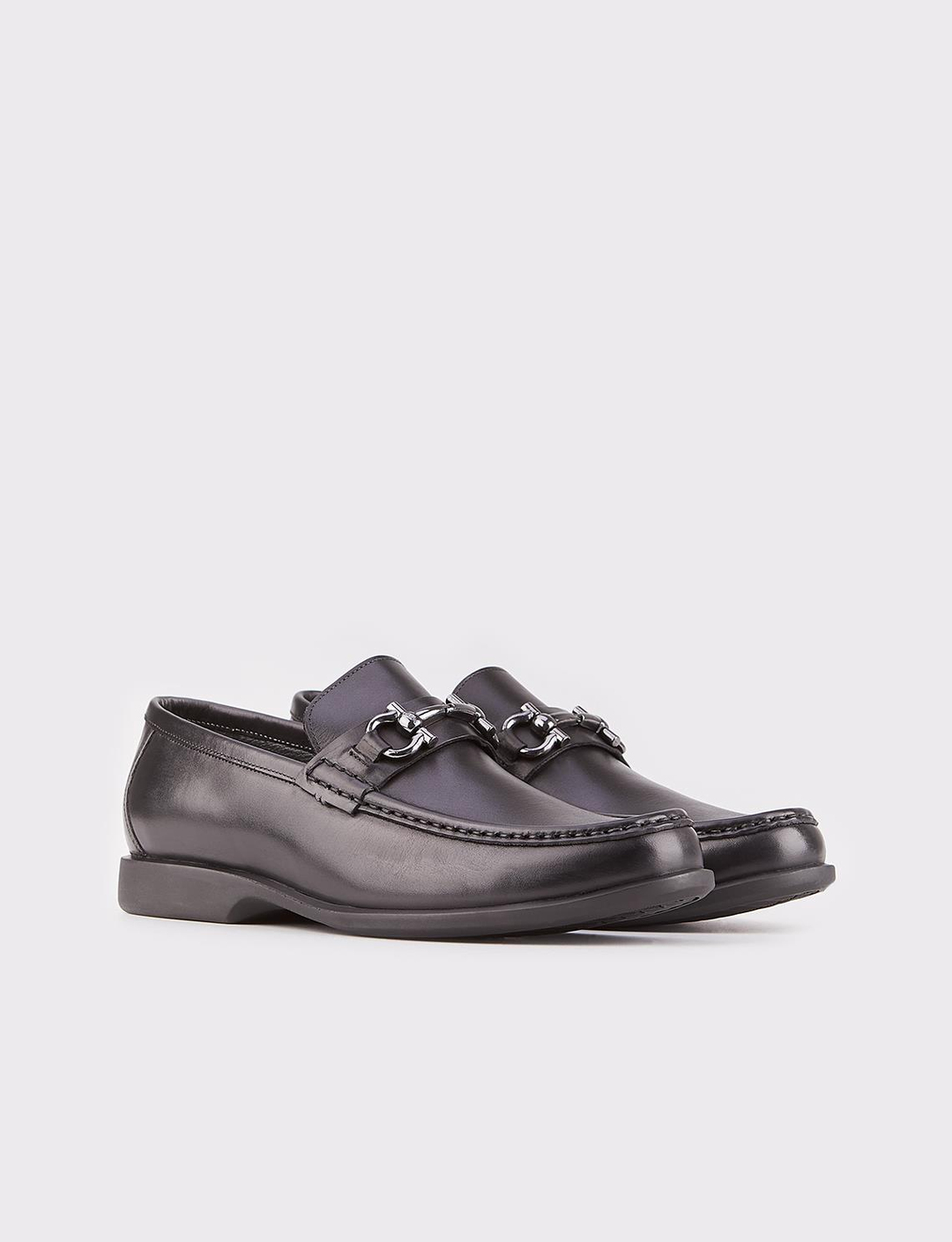 Men Black Genuine Leather Moc Toe Bit Loafers