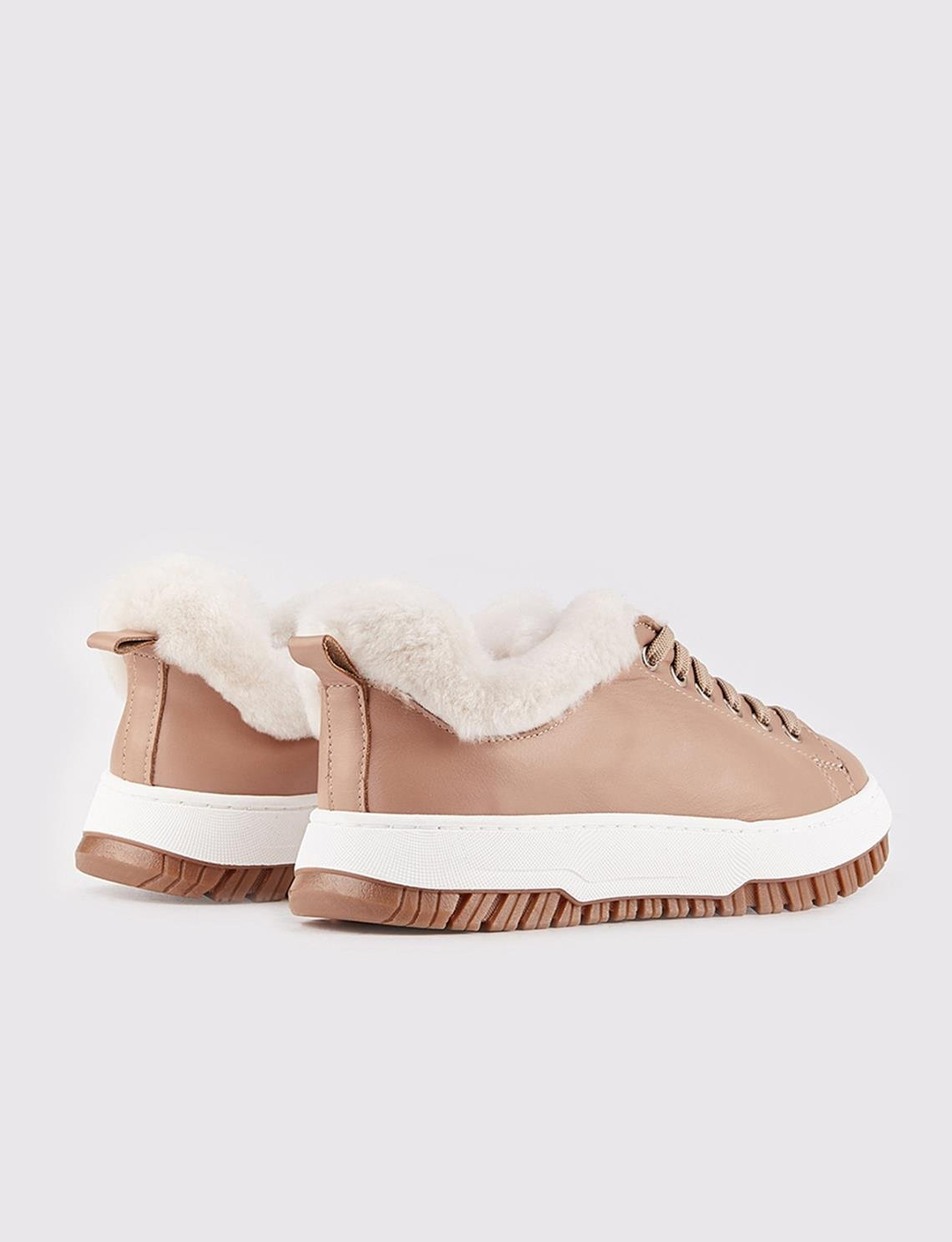 Hakiki Deri Vizon Kürklü Kadın Günlük Ayakkabı