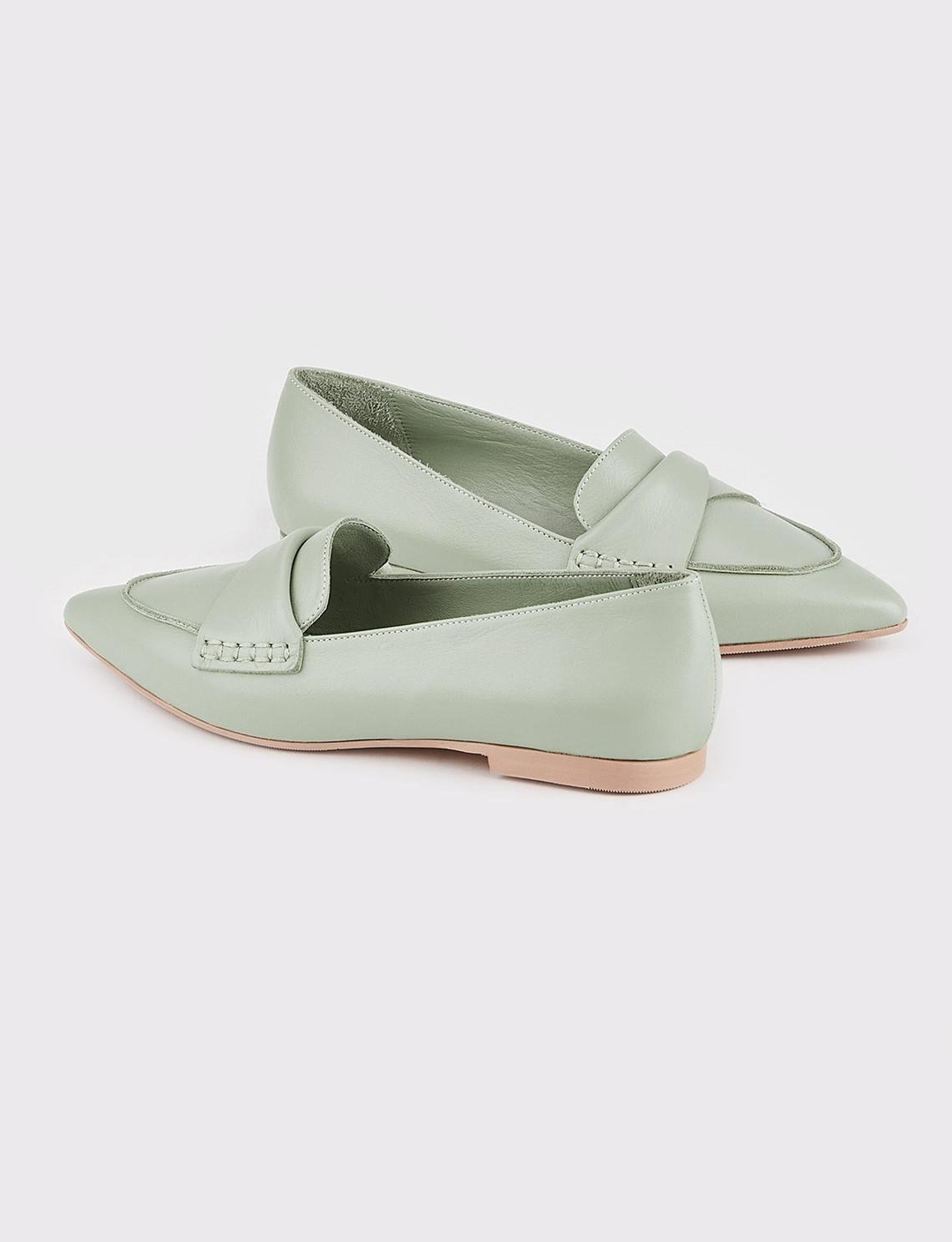 Hakiki Deri Yeşil Kadın Düz Ayakkabı