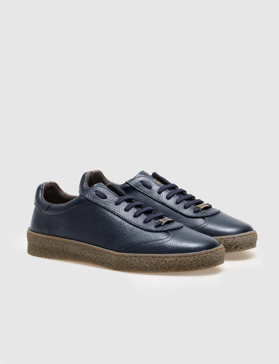 Men Navy Blue Genuine Leather Lace Up Front Sneakers