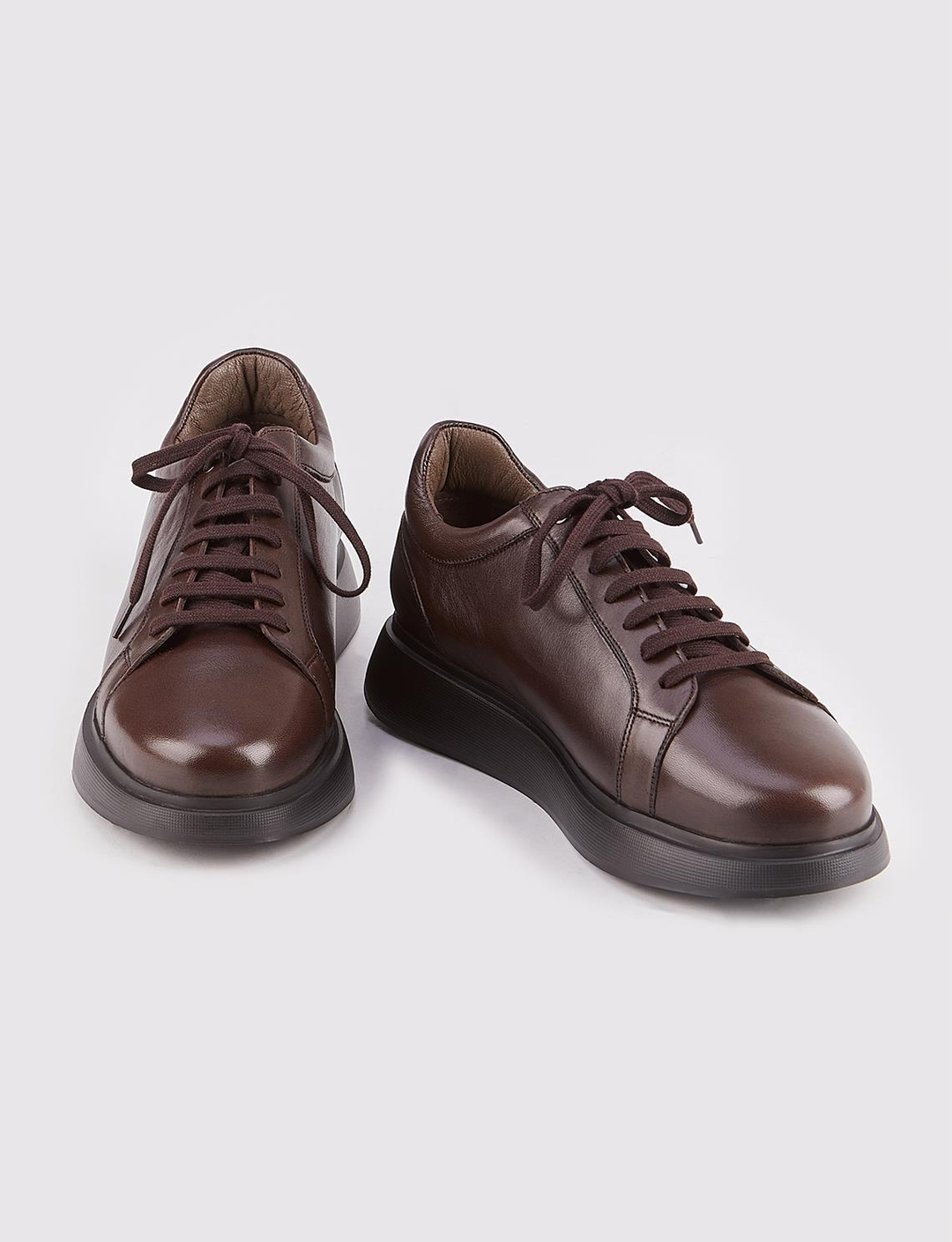Kauçuk Taban Hakiki Deri Kahverengi Bağcıklı Erkek Spor Ayakkabı