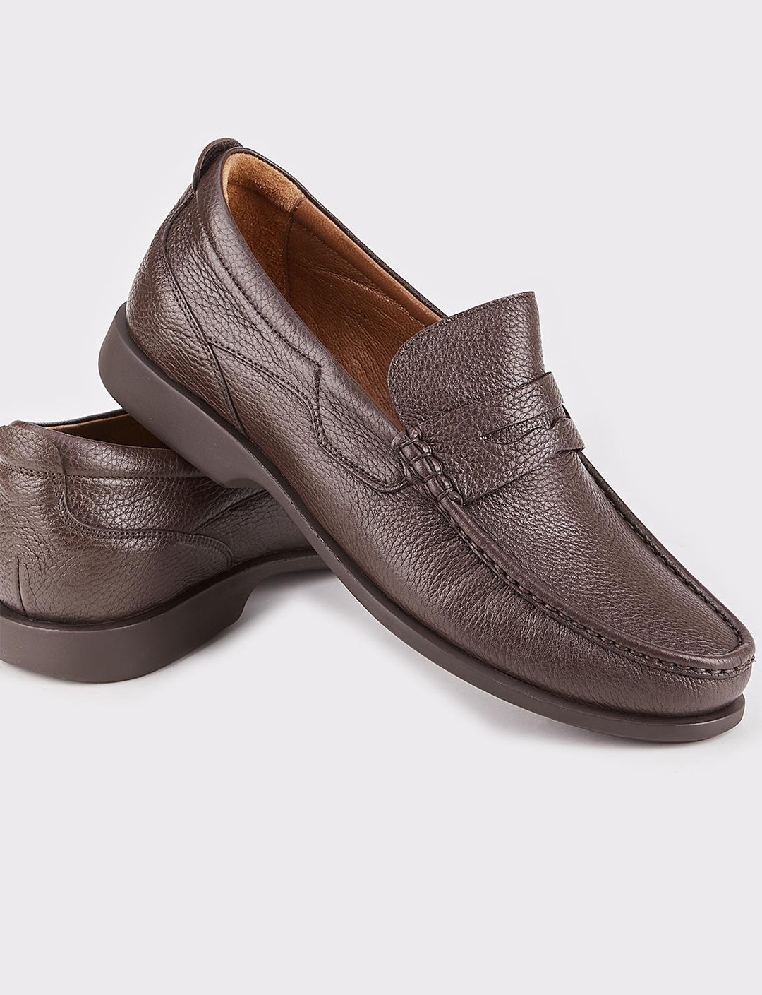 Men Brown Genuine Leather Slip On Penny Loafers