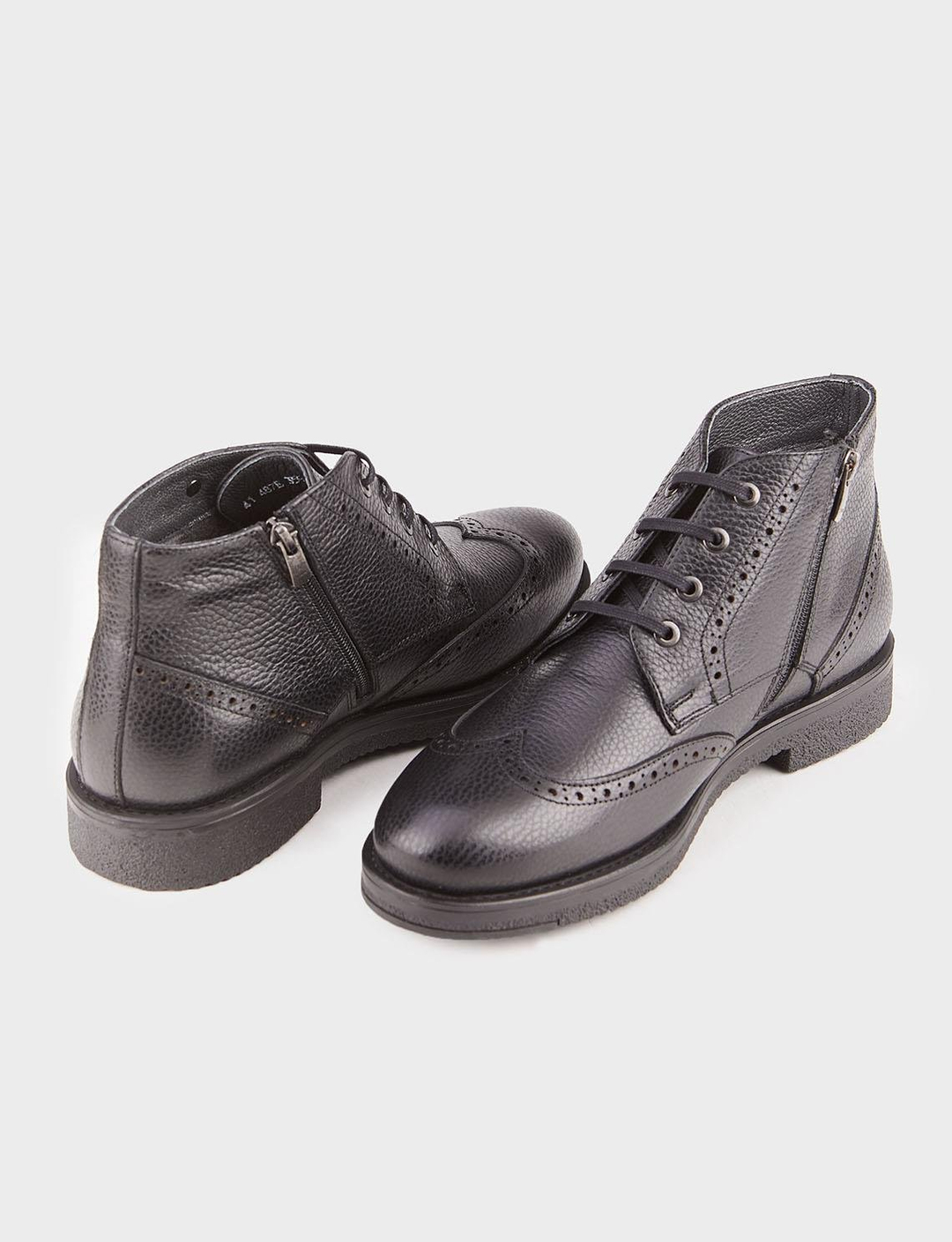 Kauçuk Taban Hakiki Deri Siyah Bağcıklı Erkek Günlük Bot