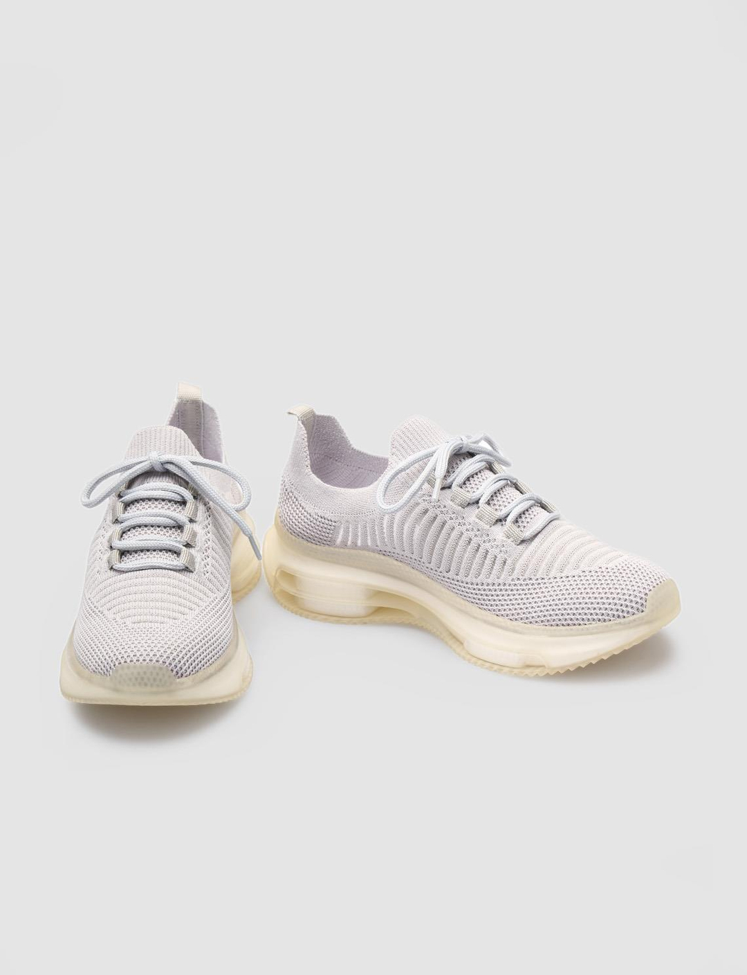 Kauçuk Tabanlı Gri Bağcıklı Kadın Sneaker Spor Ayakkabı