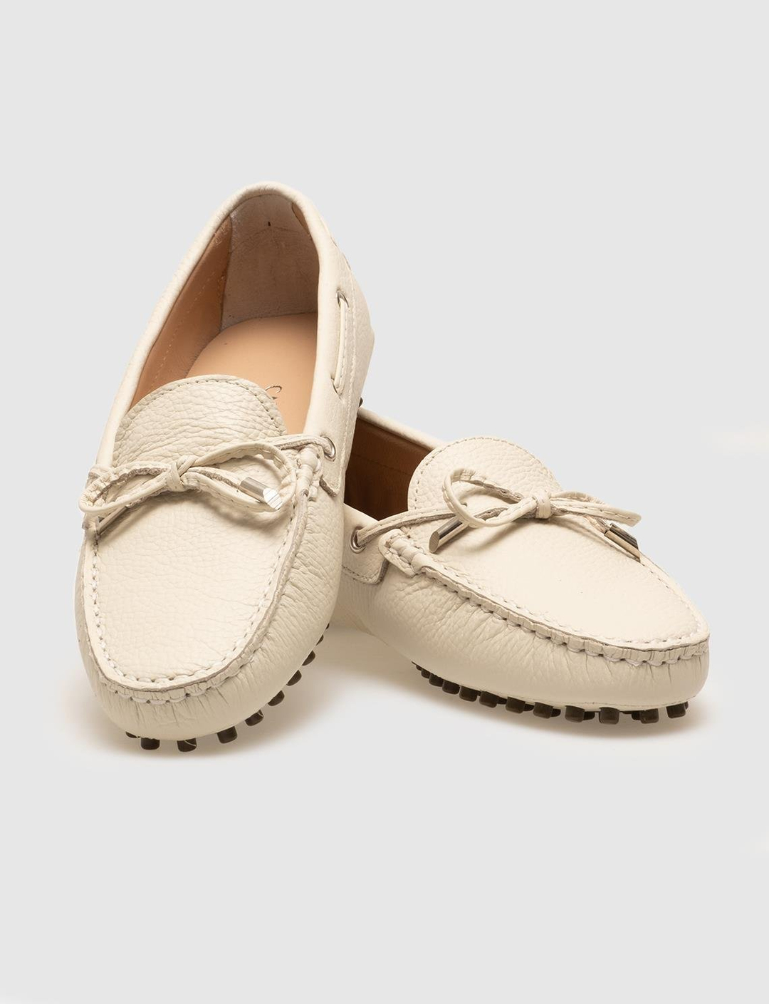 Kauçuk Tabanlı Hakiki Deri Bej Kadın Loafer Ayakkabı