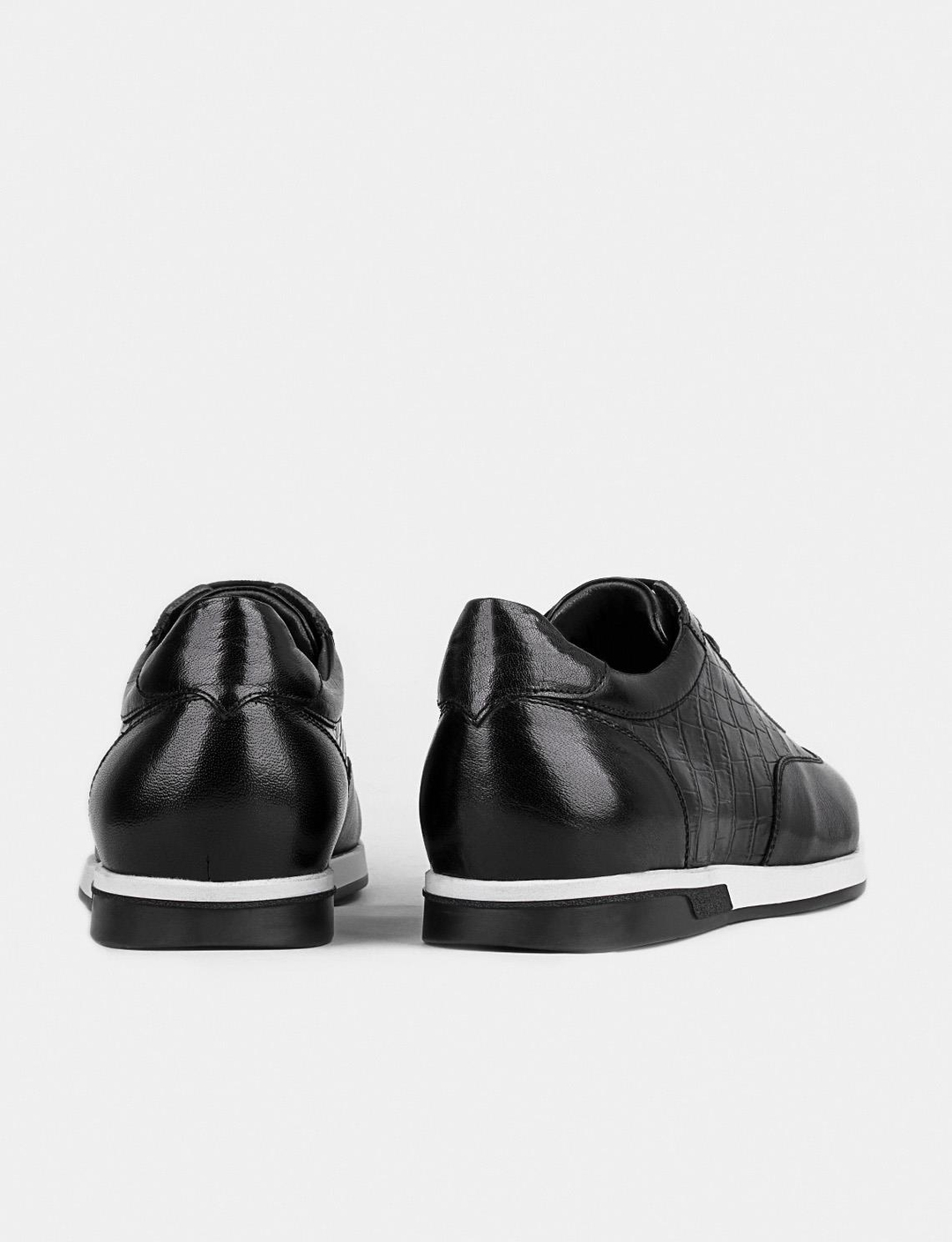 Kauçuk Tabanlı Hakiki Deri Siyah Bağcıklı Erkek Günlük Ayakkabı