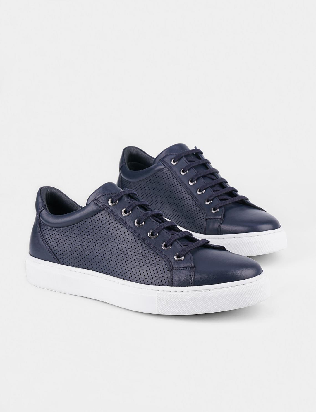 Lacivert Bağcıklı Hakiki Deri Erkek Spor Ayakkabı