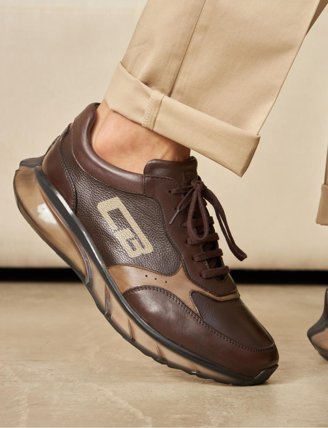 Light Eva Taban Hakiki Deri Kahverengi Bağcıklı Erkek Spor Ayakkabı
