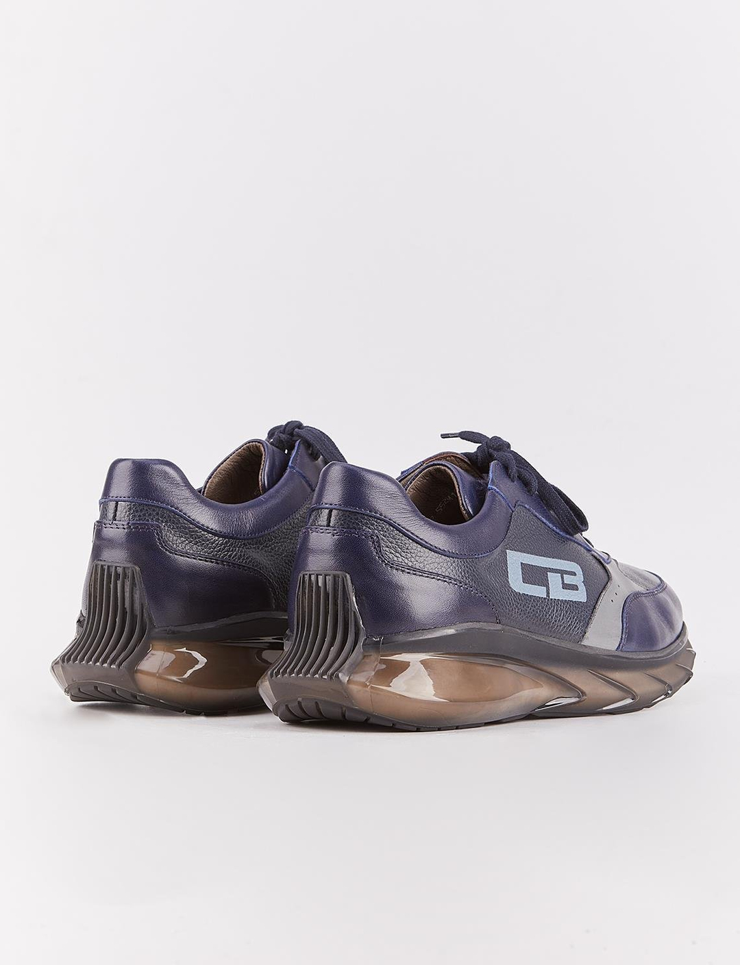 Men Navy Blue Genuine Leather Color Block Chunky Sneakers