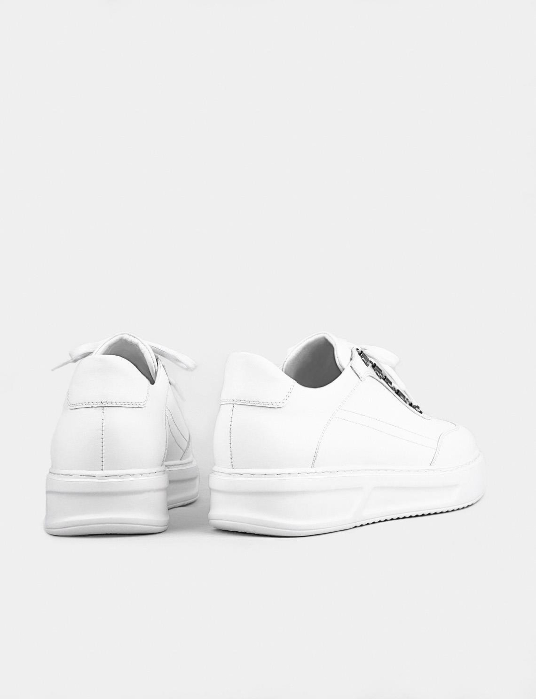 Mevsimlik Hakiki Deri Beyaz Bağcıklı Erkek Spor Ayakkabı