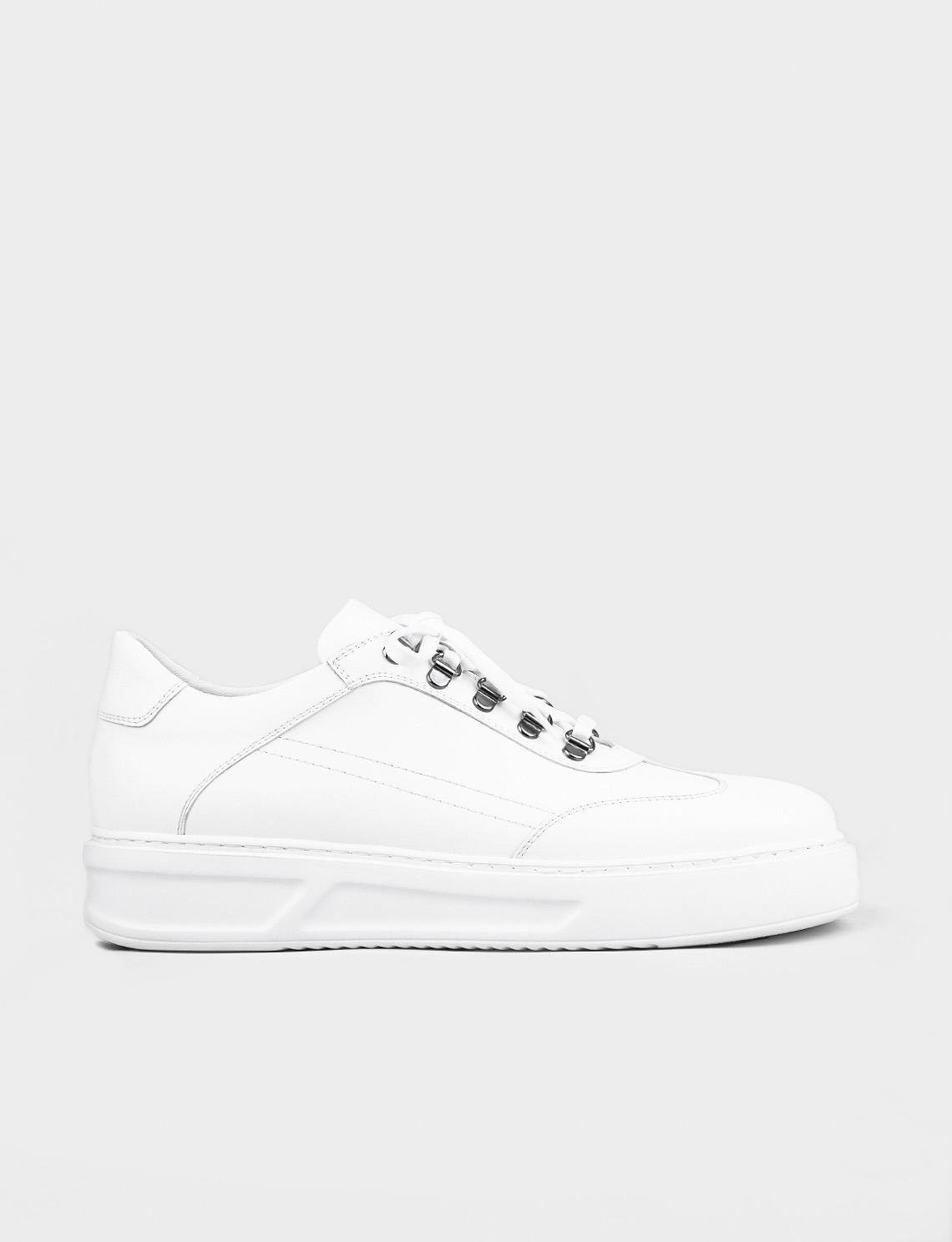 Mevsimlik Hakiki Deri Beyaz Bağcıklı Erkek Spor Ayakkabı