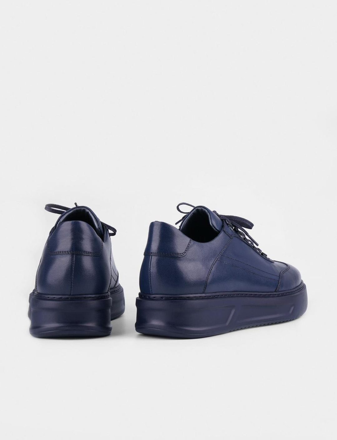 Mevsimlik Hakiki Deri Lacivert Bağcıklı Erkek Spor Ayakkabı