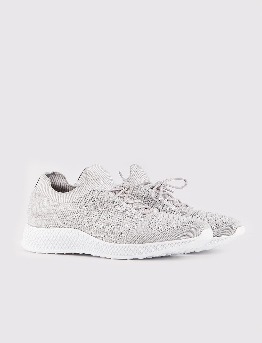 Men Grey Knit Lace Up Sneakers