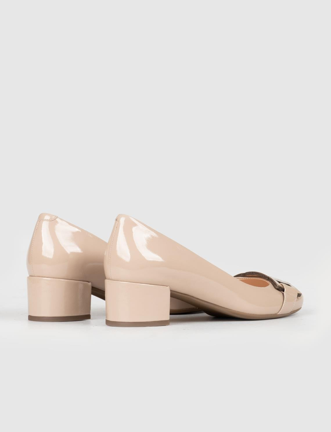 Rugan Hakiki Deri Bej Kadın Kalın Topuklu Ayakkabı