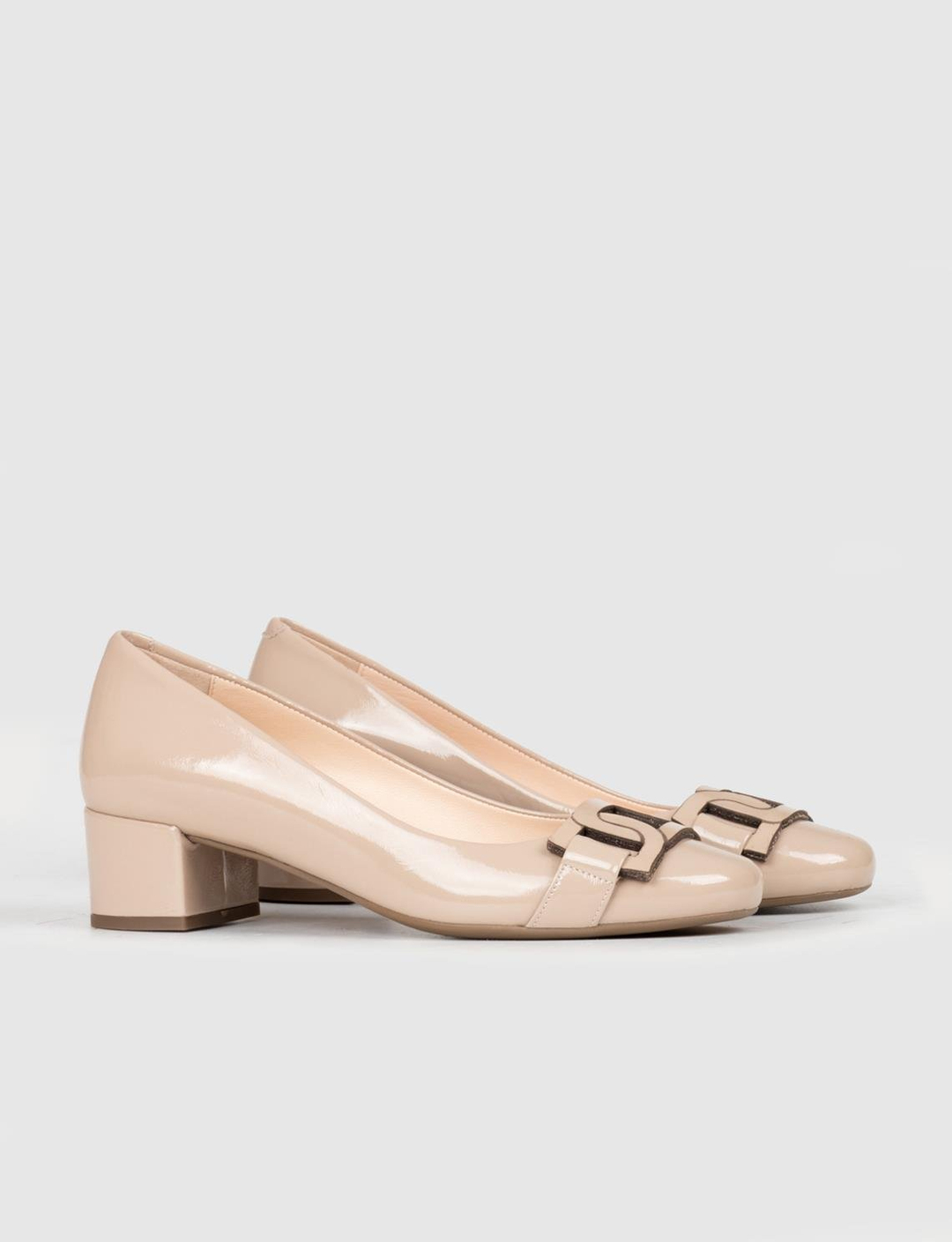 Rugan Hakiki Deri Bej Kadın Kalın Topuklu Ayakkabı