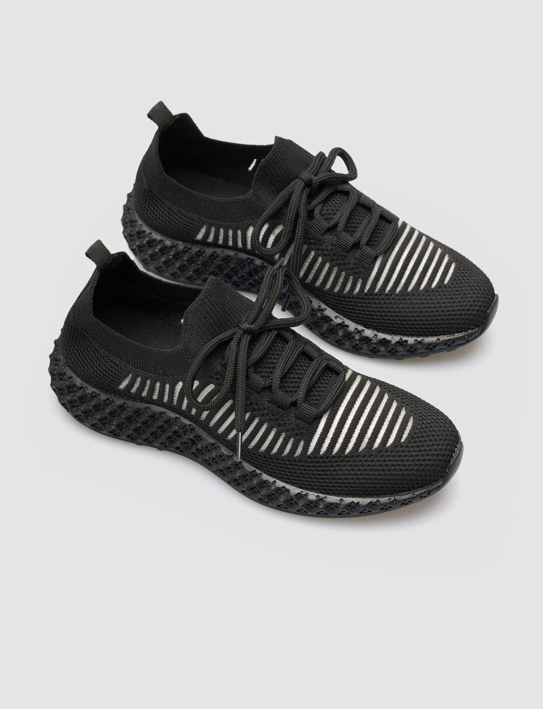 Siyah Bağcıklı Triko Kadın Spor Ayakkabı