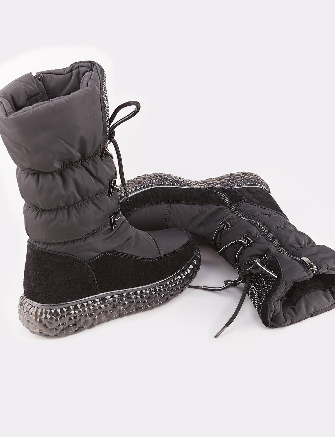 Siyah Bağcıklı Yan fermuarlı Kadın Günlük Bot