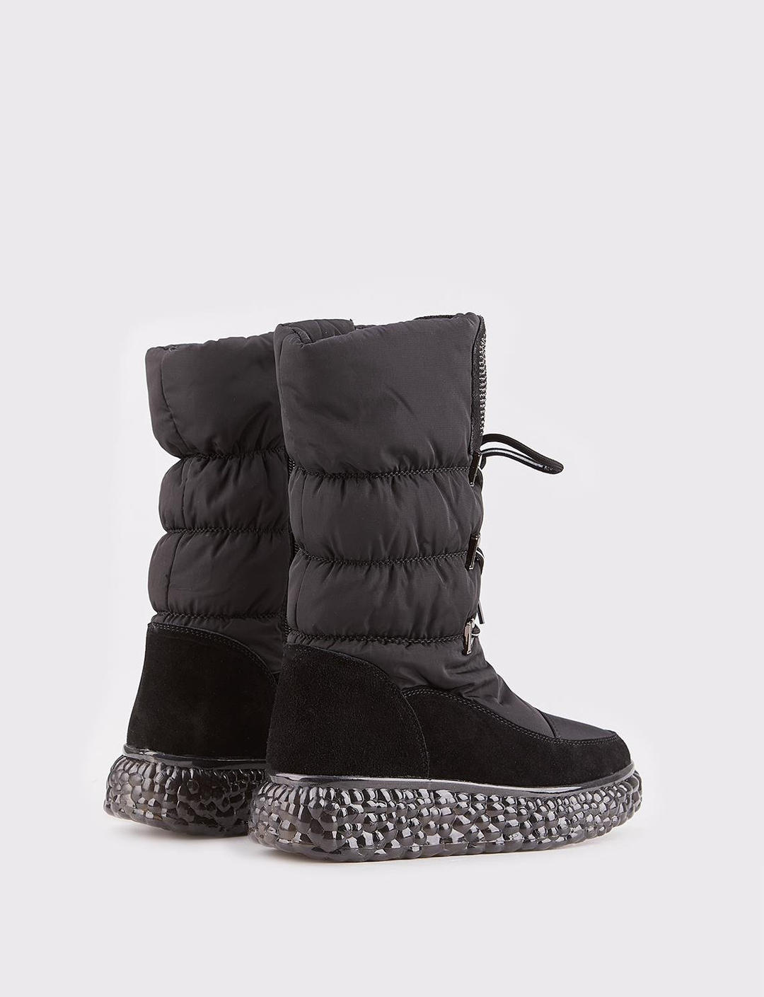 Siyah Bağcıklı Yan fermuarlı Kadın Günlük Bot