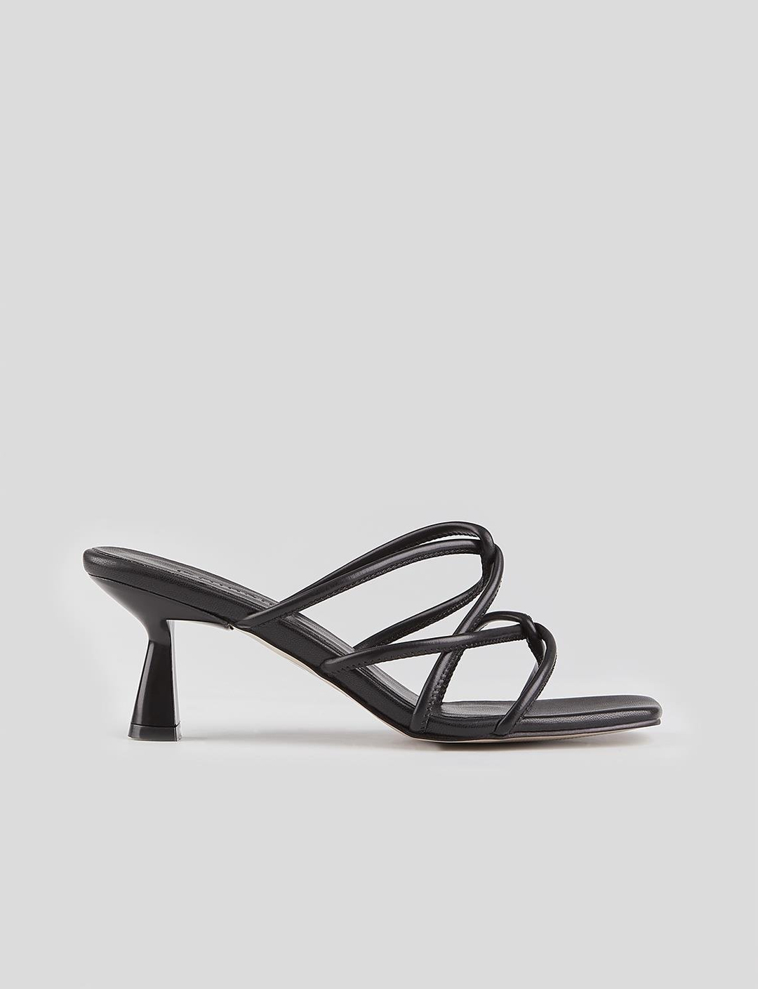 Women Black Pyramid Heeled Strappy Slippers