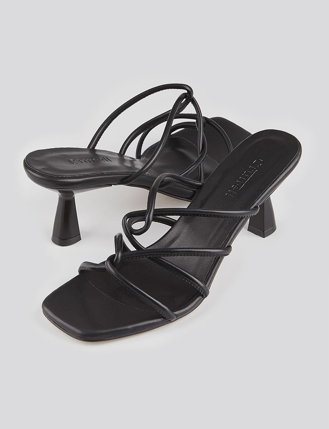 Women Black Pyramid Heeled Strappy Slippers