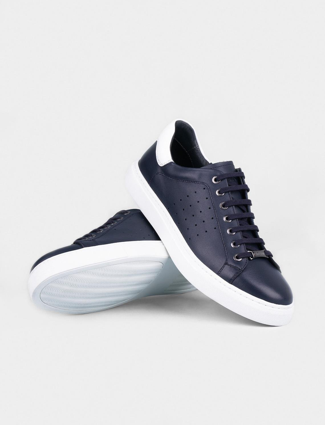 Sneaker Hakiki Deri Lacivert Bağcıklı Erkek Spor Ayakkabı